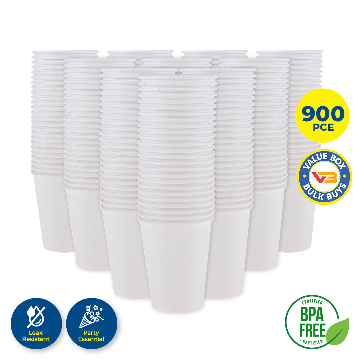 Party Central 900PCE White Paper Cups Disposable Leak Resistant 350ml - Occasions > Disposable Tableware